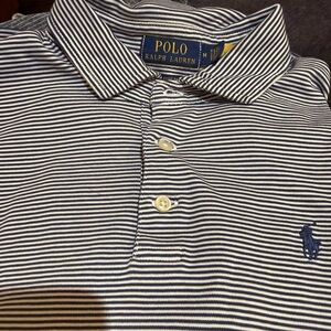 Ralph Lauren Navy and White Striped Polo M